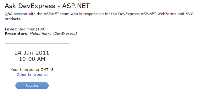 Register for 'Ask DevExpress - ASP.NET' Webinar