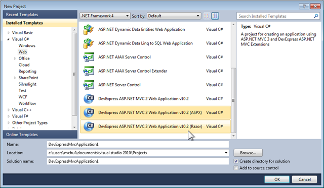 DevExpress ASP.NET MVC 3 Project Templates