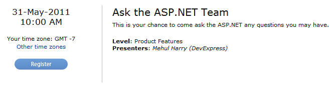 Register for Ask the ASP.NET Team webinar
