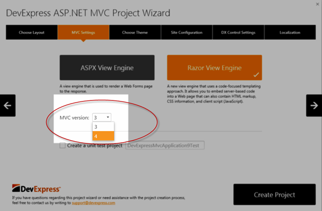 DevExpress ASP.NET MVC Project Wizard