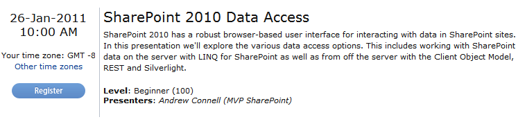 SharePoint 2010 Data Access Webinar