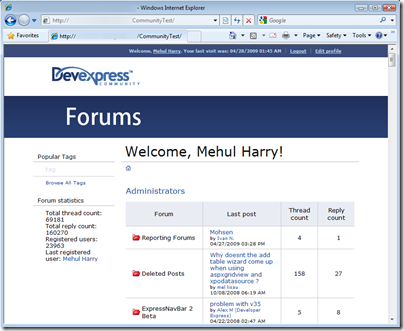 DevExpress MVC Forums Welcome Page