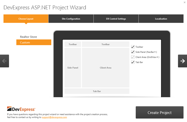 DevExpress ASP.NET Project Wizard