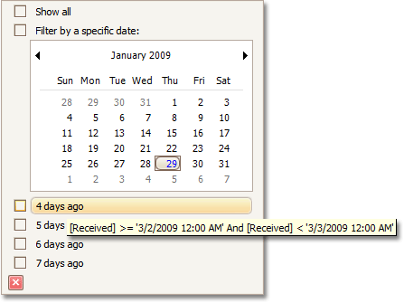 Filtered dates tooltip