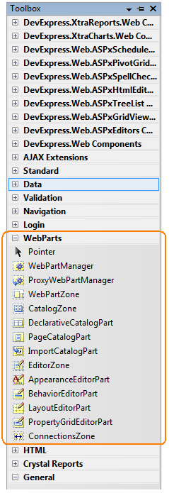 WebParts on VS Toolbox