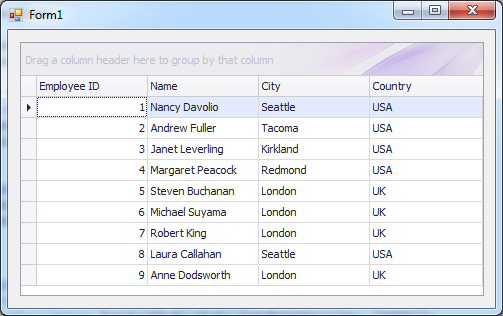 Form with data result Form with data result