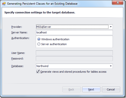 Generate Persistent Classes for an Existing Database Wizard Generate Persistent Classes for an Existing Database Wizard
