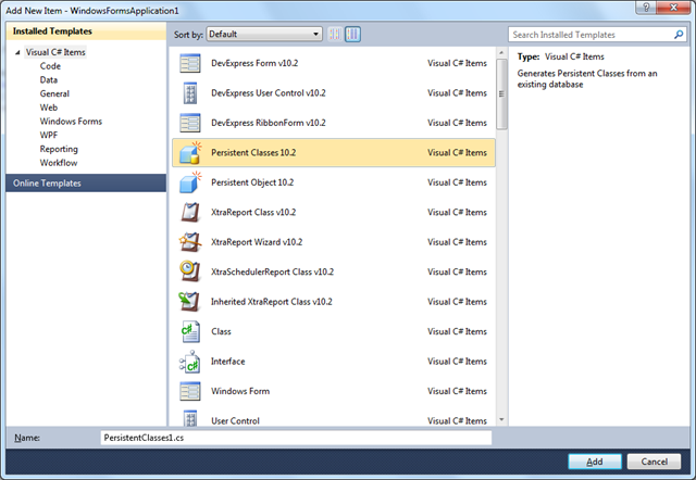 Add New Item Dialog