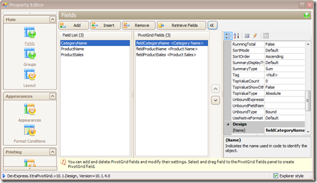 Move Fields from Field List to PivoGrid Fields