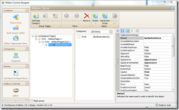 DevExpress RibbonControl Designer