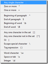 Picklist of sub-expressions for the RichEditControl's Runtime Regex Support