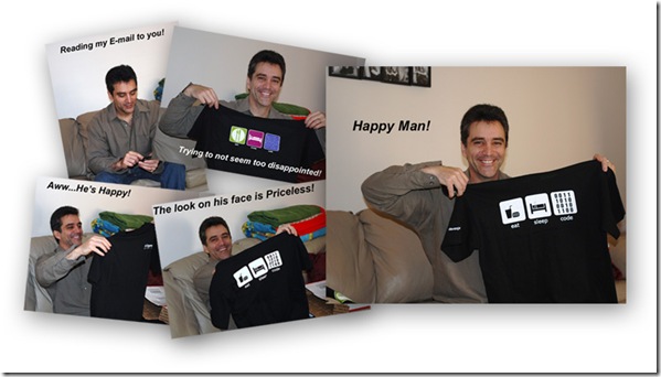 A genuine DevExpress t-shirt makes Adam very happy