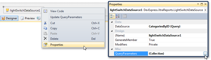 Accessing LightSwitch Query properties in XtraReports
