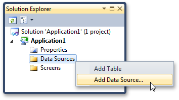 Adding a data source to a LightSwitch application