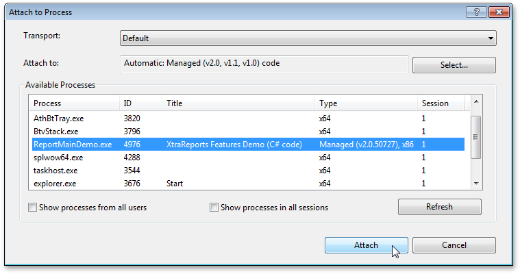 How to attach to a process in Microsoft Visual Studio