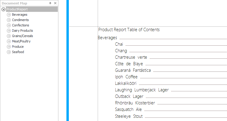 Table of Contents Control in a Report