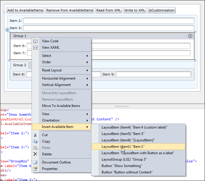Silverlight WPF Layout Control - Design Time - Available Items - 2