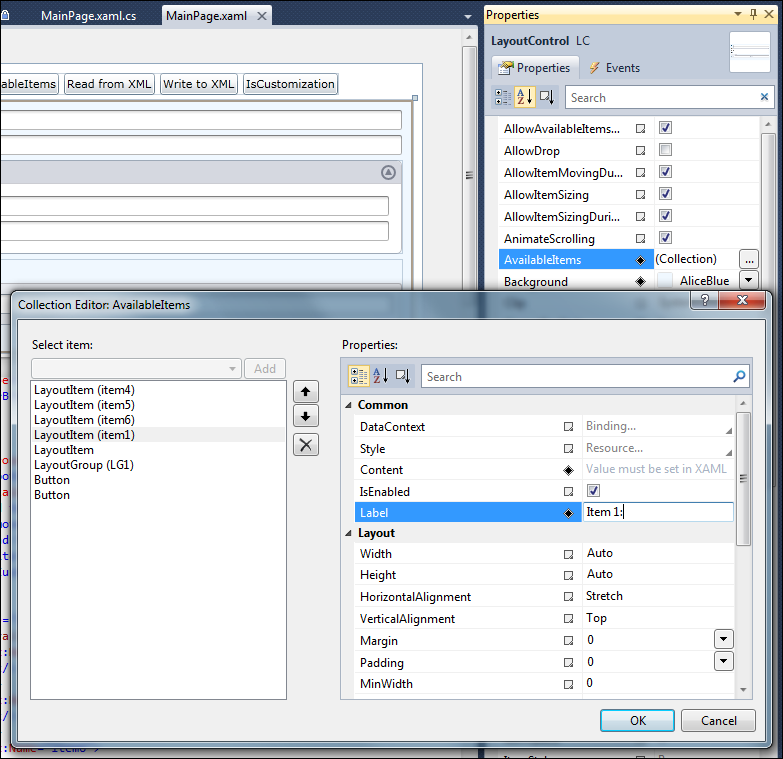 Silverlight WPF Layout Control - Design Time - Available Items - 3