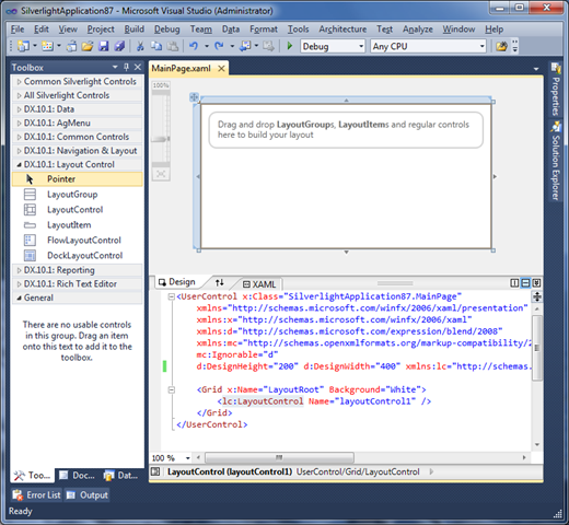 Silverlight Layout Control - Visual Studio 2010 - Hint Message Silverlight Layout Control - Visual Studio 2010 - Hint Message