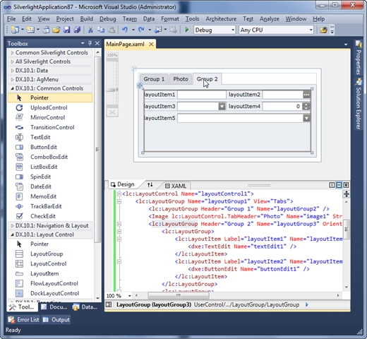 Silverlight Layout Control - Visual Studio 2010 - Click on a tab in a Tabbed Group Silverlight Layout Control - Visual Studio 2010 - Click on a tab in a Tabbed Group