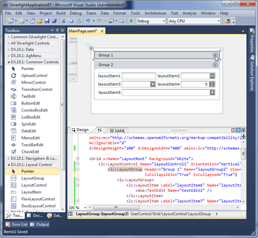Silverlight Layout Control - Visual Studio 2010 - Click on the collapse button of a Collapsible Group Silverlight Layout Control - Visual Studio 2010 - Click on the collapse button of a Collapsible Group
