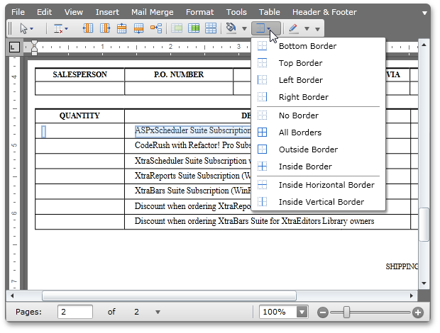 Silverlight Rich Edit - Borders Menu