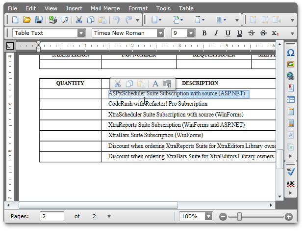 Silverlight Rich Edit - Quick Tools Menu