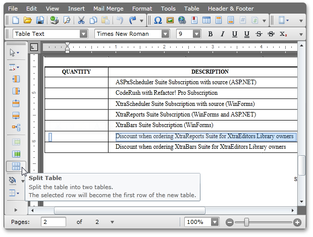 Silverlight Rich Edit - Split Table