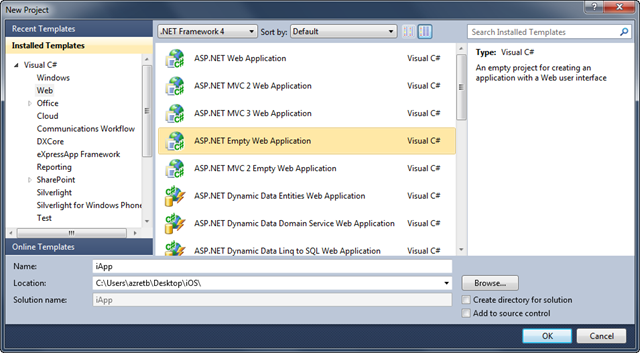 New ASP.NET Web Application