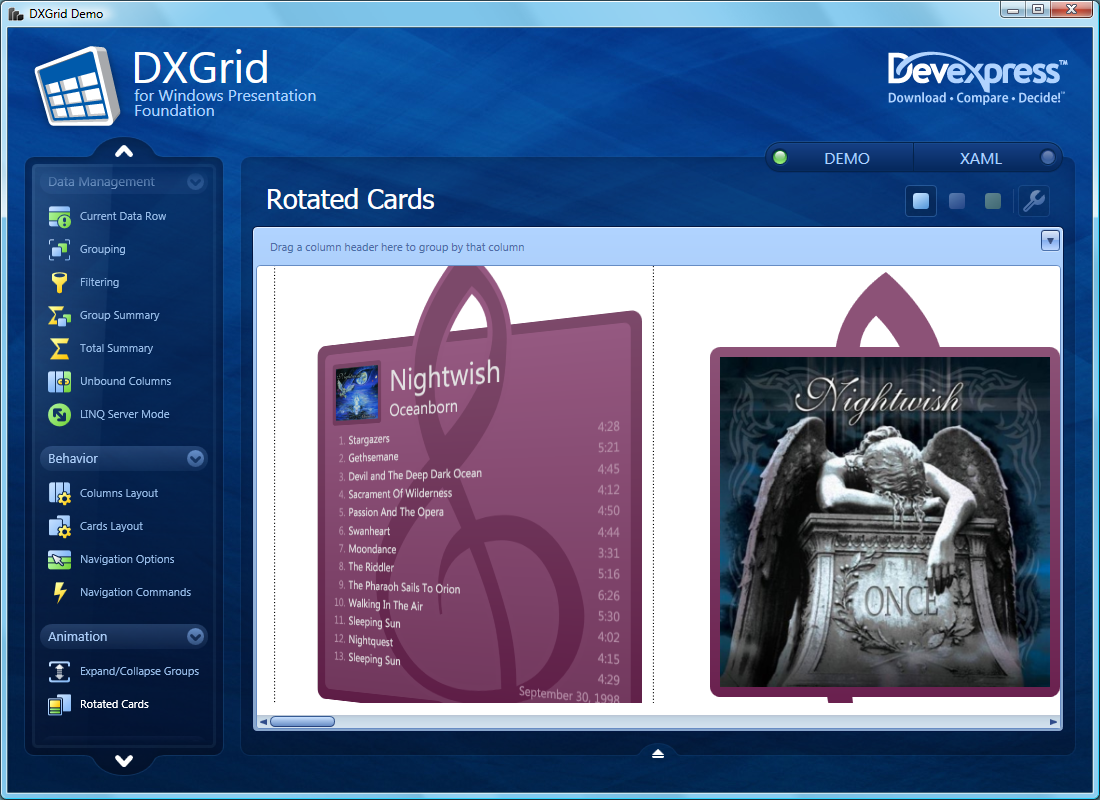 DXGrid for WPF - Rotating Card