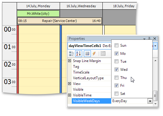 WinForms Scheduler Visible Weekdays