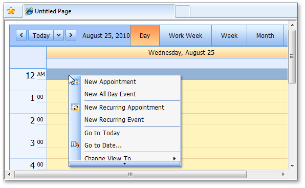 ASP.NET Scheduler Calendar Scrollable Menu