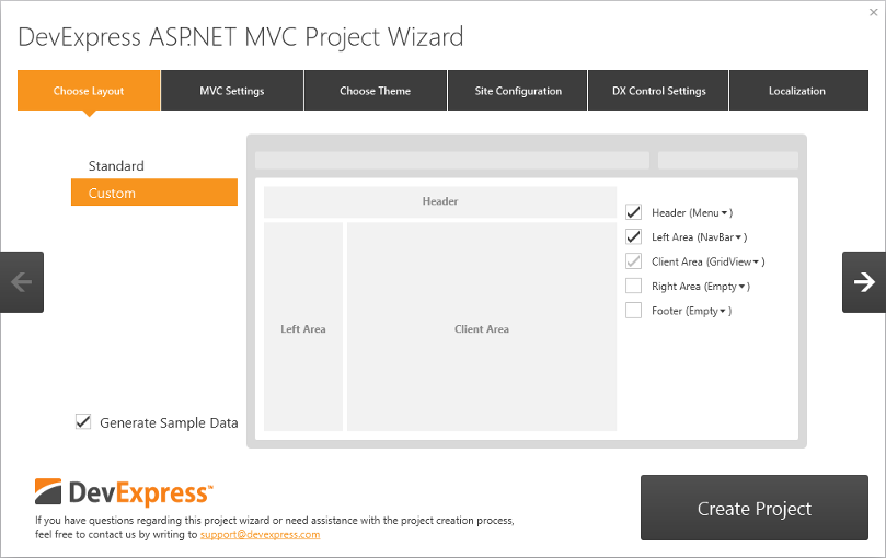 DevExpress Responsive Project Templates - MVC Project Wizard