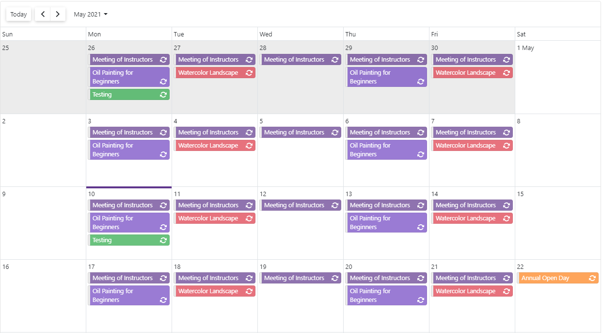 DevExpress Blazor Scheduler - Month View