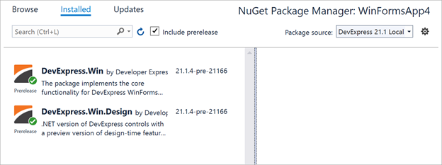 Installing DevExpress.Win.Design package via NuGet