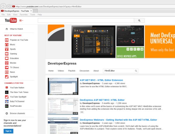 The Training Videos on the DevExpress YouTube page