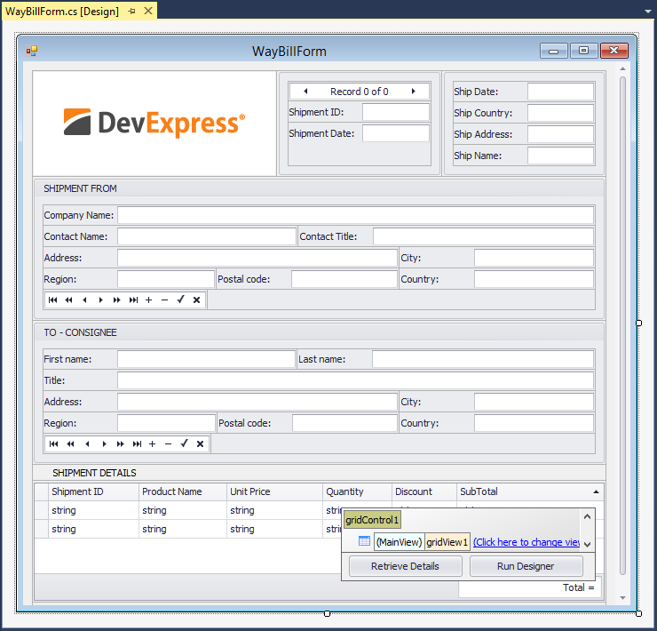 Winforms Layout Control Design Time Templates