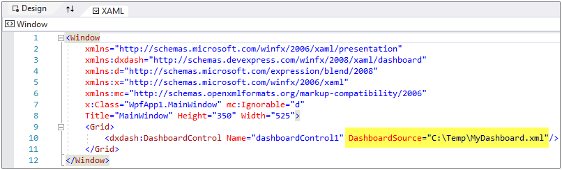 WPF Dashboard - Specify Dashboard Source in XAML
