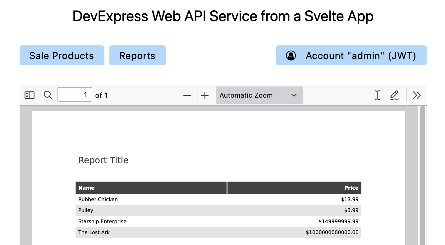 Report Preview in the Svelte Web App