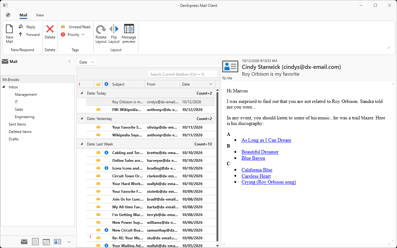 Mail Client layout rebuilt with the From Screenshot skill