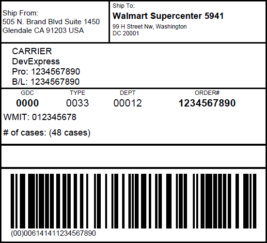 DevExpress Serial Shipping Container Code Walmart Pallet Label