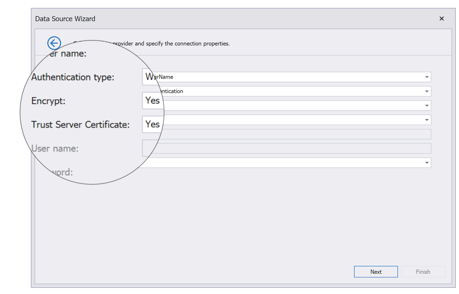 SqlDataSource Wizard — Trust Level Certificate and Encryption Options In Data Source Wizard