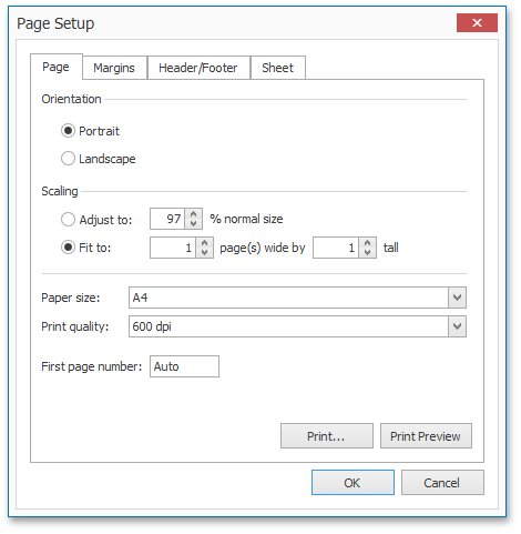 WinForms and WPF Spreadsheet - Page Setup Dialog
