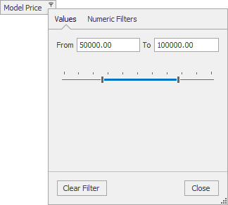 Excel inspired numeric range filter