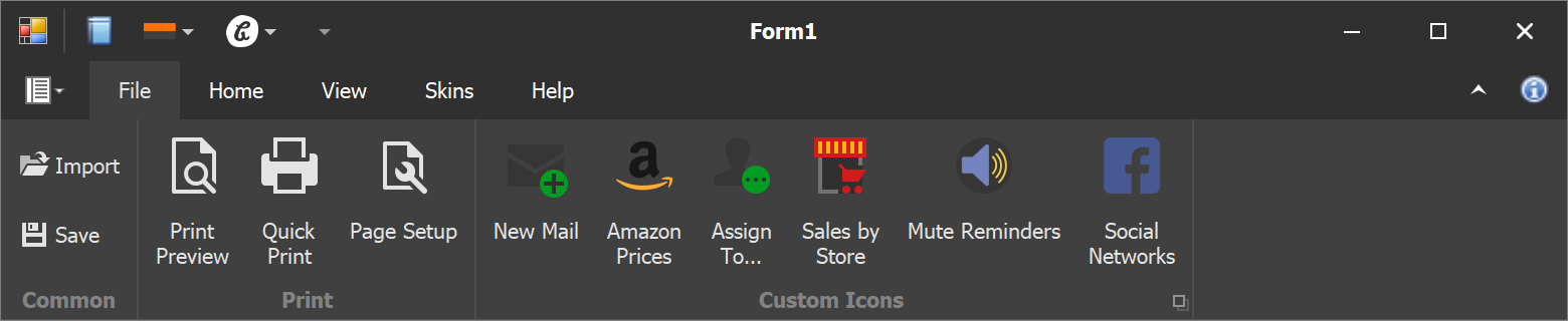 Standard and Custom Icons with Dark Palette