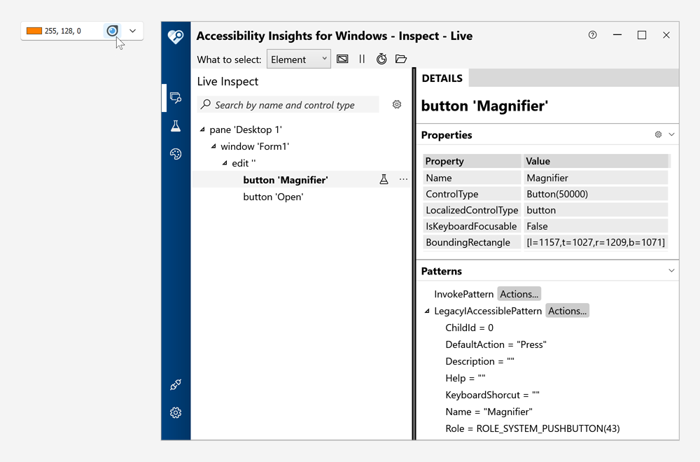 DevExpress WinForms Color Picker - Accessibility Insights