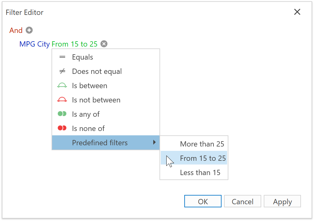 Filter Editor showing Predefined Filters