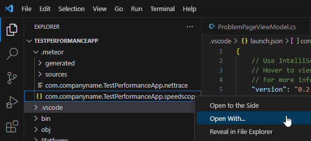 Open .NET MAUI VS Code Profile Snapshot with Speedscope