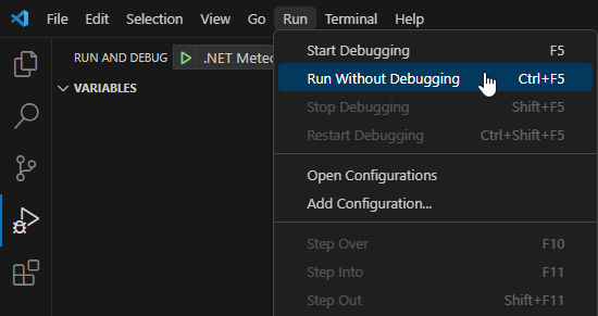 Run the project without debugging