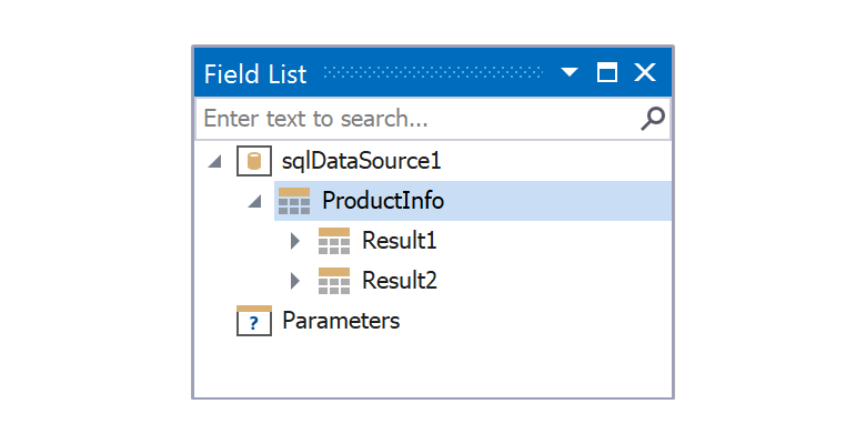 Stored procedure with multiple data tables in the Field List
